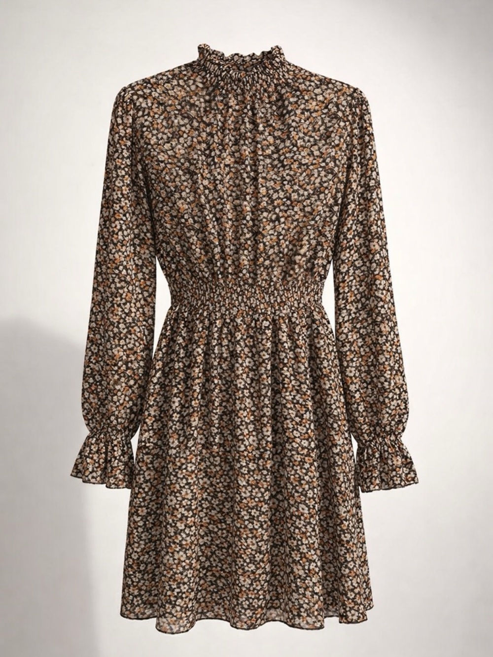 Cupshe Boho Floral Mini Dress Long Sleeve Ruffle Neck-Size M-Cottagecore